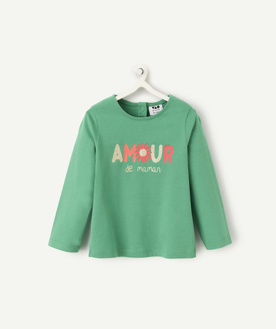 Baby girl radius - long-sleeved baby girl t-shirt in green organic cotton with mom's love message