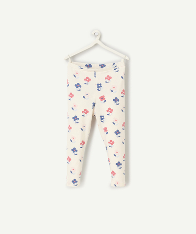 Baby girl radius - baby girl leggings in white organic cotton with pink and blue flowers
