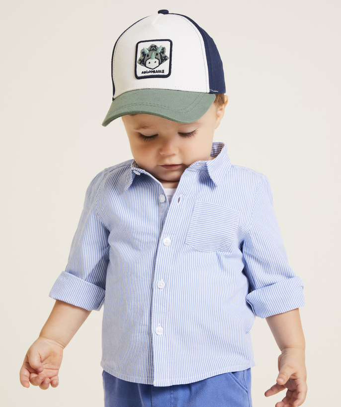 Shirt and polo Tao Categories - long-sleeved baby boy shirt in blue and white striped organic cotton