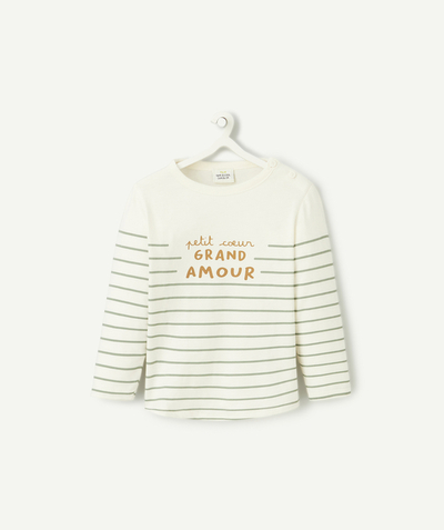 Baby boy radius - long-sleeved baby boy t-shirt in ecru organic cotton with stripes