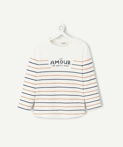 Baby boy radius - long-sleeved baby boy t-shirt in striped ecru organic cotton