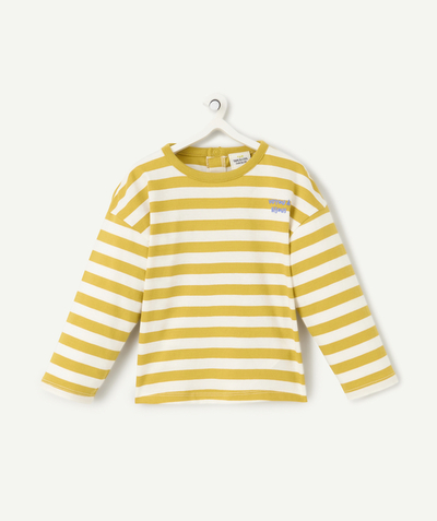 Baby radius - long-sleeved baby boy t-shirt in yellow and white striped organic cotton