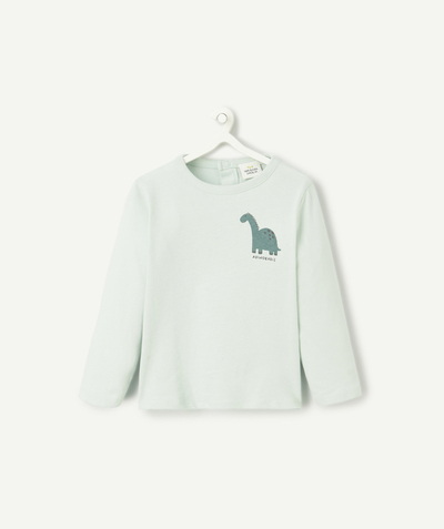Baby radius - long-sleeved baby boy t-shirt in pastel green organic cotton with dinosaur motif