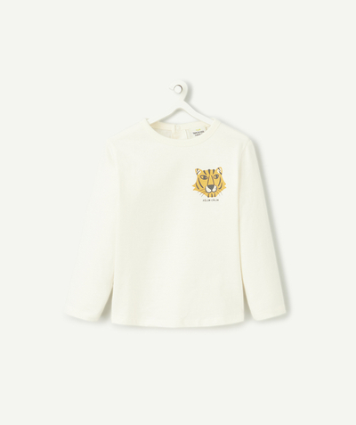 Baby boy radius - long-sleeved baby boy t-shirt in ecru organic cotton with tiger motif