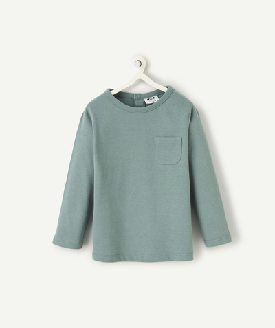 Back to school radius - long-sleeved baby boy t-shirt in green organic cotton with heart pocket
