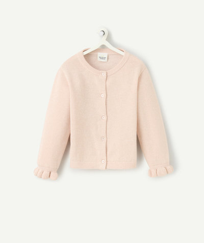 Baby girl radius - baby girl cardigan in pale pink organic cotton with sequined buttons