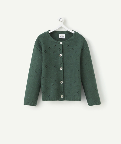 Baby radius - baby girl's long-sleeved cardigan in fir green organic cotton
