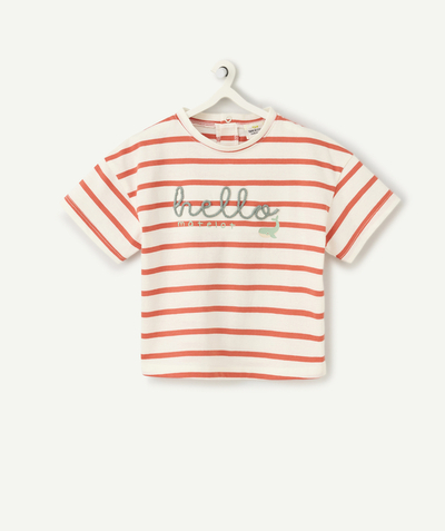Baby boy radius - baby boy short-sleeved t-shirt in red and ecru organic cotton with message on front