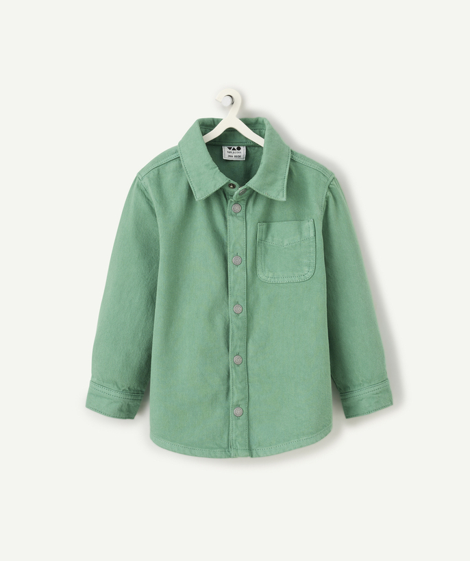 Shirt and polo Tao Categories - long-sleeved baby boy shirt in green denim