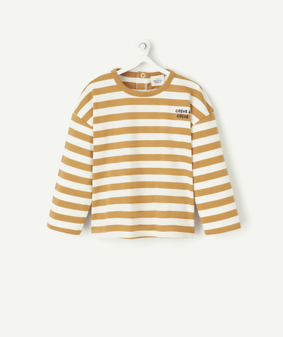 Baby radius - long-sleeved baby boy t-shirt in white and brown striped organic cotton