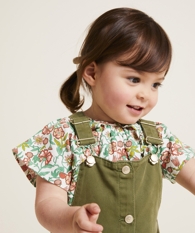 Bébé fille Rayon - blouse fille en coton bio imprimé fleuri vert et rouge