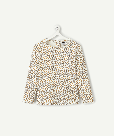 Baby radius - long-sleeved baby girl t-shirt in leopard print organic cotton ecru