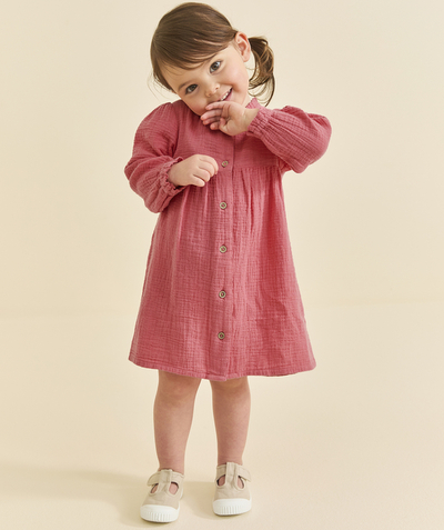 Baby radius - baby girl long sleeve dress in pink organic cotton gauze