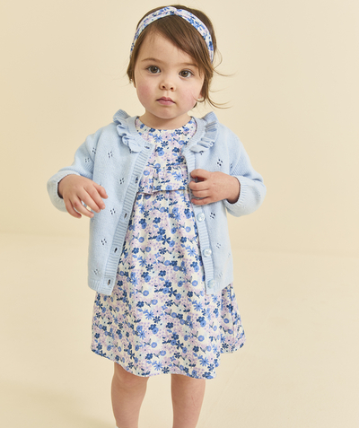 Baby radius - short-sleeved organic cotton baby girl dress in ecru with lilac flower print