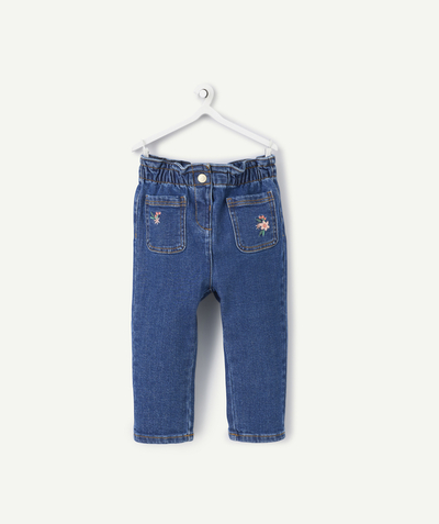 Baby girl radius - baby girl straight pants in navy blue low impact denim with small flowers