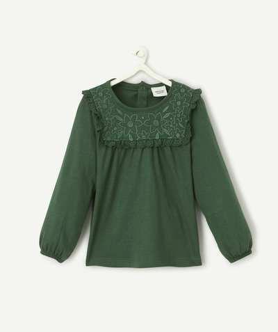 Baby radius - baby girl t-shirt in green organic cotton with embroidery and ruffles
