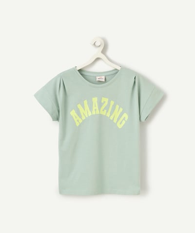 Enfant Rayon - t-shirt manches courtes fille en coton bio vert avec message amazing