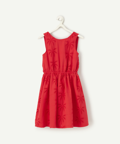 Nos tenues de la rentrée  Rayon - robe fille rouge avec détails ajourés palmiers