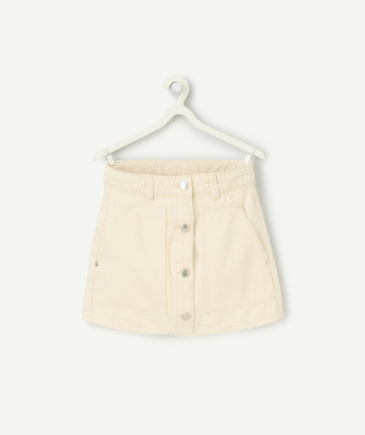 Our back-to-school outfits  radius - girl's trapeze skirt in recycled denim fibers in cream with buttons