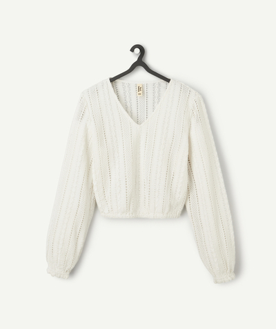 Teenage girl radius - ecru girl's long-sleeved knitted blouse