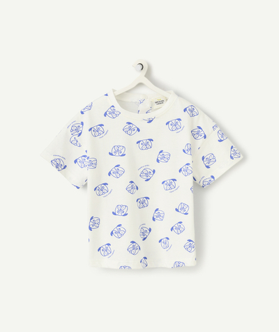 Baby boy radius - short-sleeved baby boy t-shirt in white organic cotton with dog head print