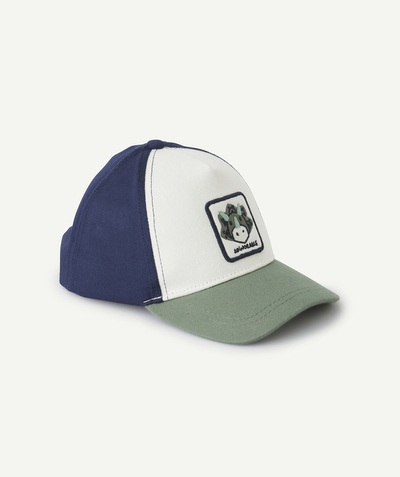 Baby radius - baby boy white blue and green cap with dinosaur patch