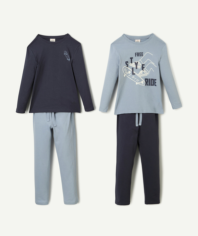 Garçon Rayon - lot de 2 pyjamas pantalon manches longues garçon en coton bio bleus