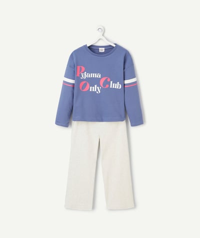Kids radius - Girl's long-sleeved pyjamas in blue and ecru organic cotton with message