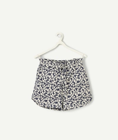 Girl radius - flowing shorts for girls in navy blue organic cotton with flower print