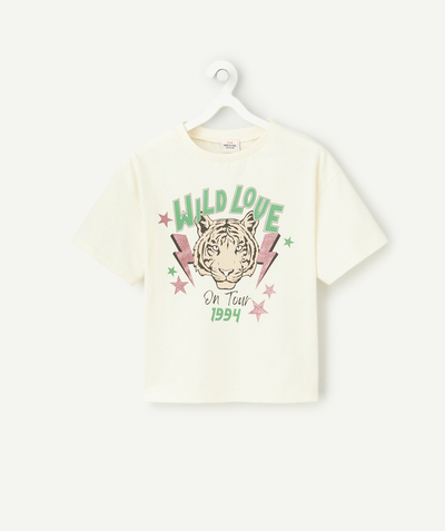 Girl radius - short-sleeved t-shirt for girls in organic cotton with tiger and green and pink glitter details
