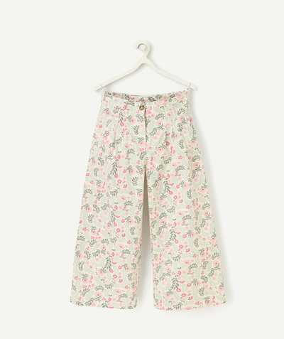 Enfant Rayon - pantalon large fille en fibres recyclées beige imprimé fleuri