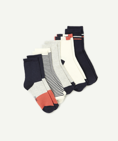 Back to school radius - pack of 5 pairs of navy blue, white and rust boys' socks