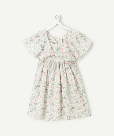 Enfant Rayon - robe fille en coton bio imprimé fleuri rose et vert avec noeud