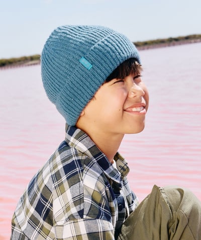  Enfant - bonnet beanie garçon en fibres recyclées bleues