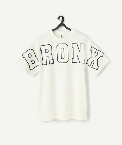 Teenage boy radius - white organic cotton boy's short-sleeved t-shirt with bronx message