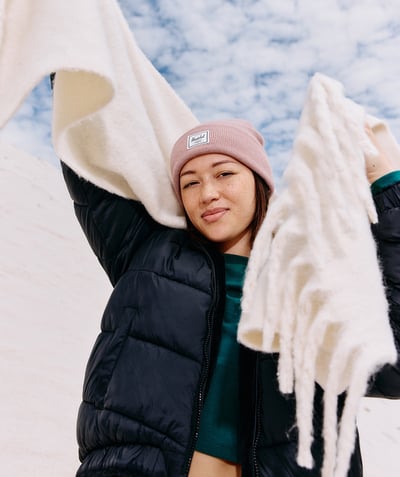  Enfant - Écharpe fille en fibres recyclées crème à franges