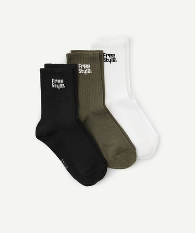 Ado garçon Rayon - lot de 3 paires de chaussettes noires blanches et vertes
