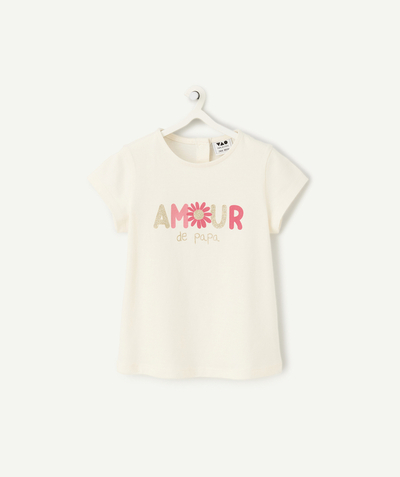 Back to school radius - short-sleeved baby girl t-shirt in white organic cotton with daddy's love message
