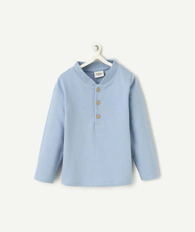 Baby radius - long-sleeved baby boy t-shirt in blue organic cotton with buttons