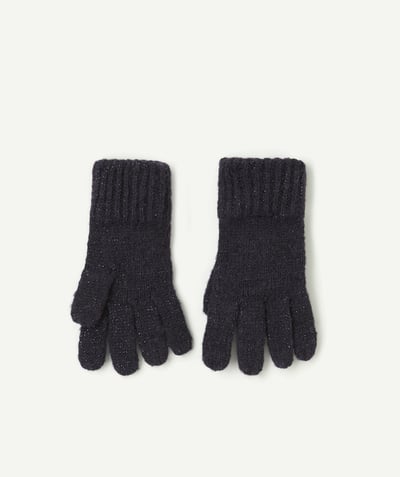  Enfant - Gants fille noirs en fibres recyclées pailletés