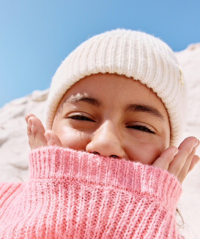  Enfant - bonnet beanie fille en fibres recyclées écru