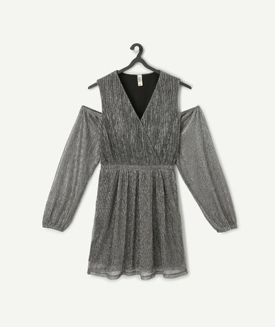  Child - Grey sequin dress for girls with bare shoulders