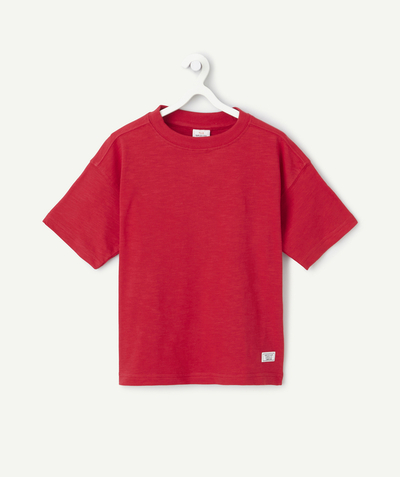 Jongen Afdeling,Afdeling - T-shirt met korte mouwen voor jongens in rood biokatoen