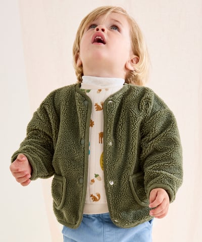  Baby - Cardigan in kaki sherpa voor babyjongens