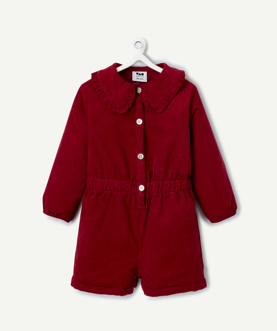  Baby - bordeauxrode corduroy jumpsuit met korte broek voor babymeisjes