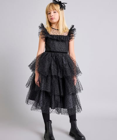  Enfant - Robe fille noire à volants en tulle