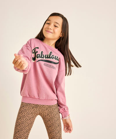  Enfant - Sweat rose fille en fibres recyclées imprimé 