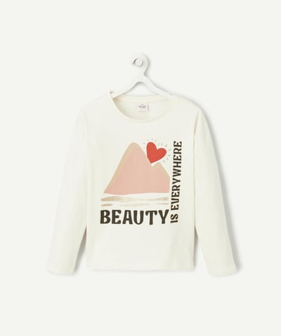  Child - Girl's long-sleeved white T-shirt with design