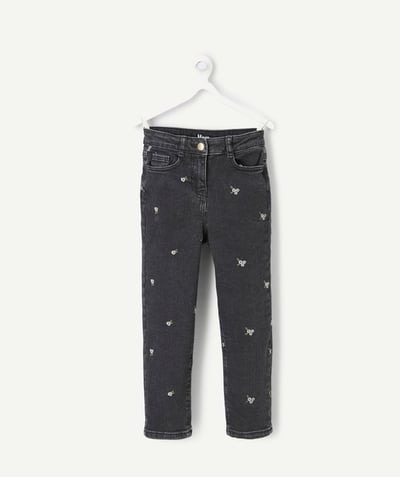  Kind - Zwarte meisjesjeans met bloemmotief, mom fit