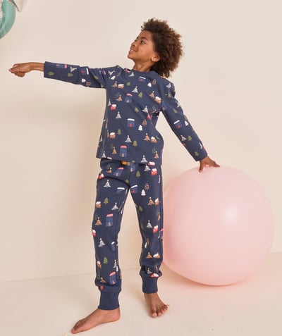  Enfant - Pyjama long garçon imprimé en coton biologique ambiance noel